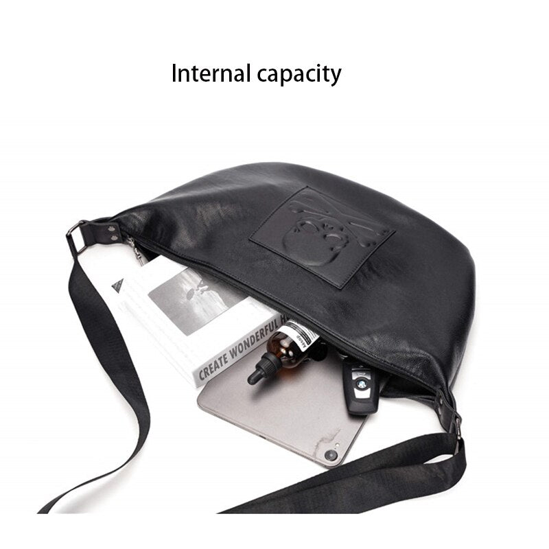 Chest Bag For Men Skull Black Leather Belt Bag