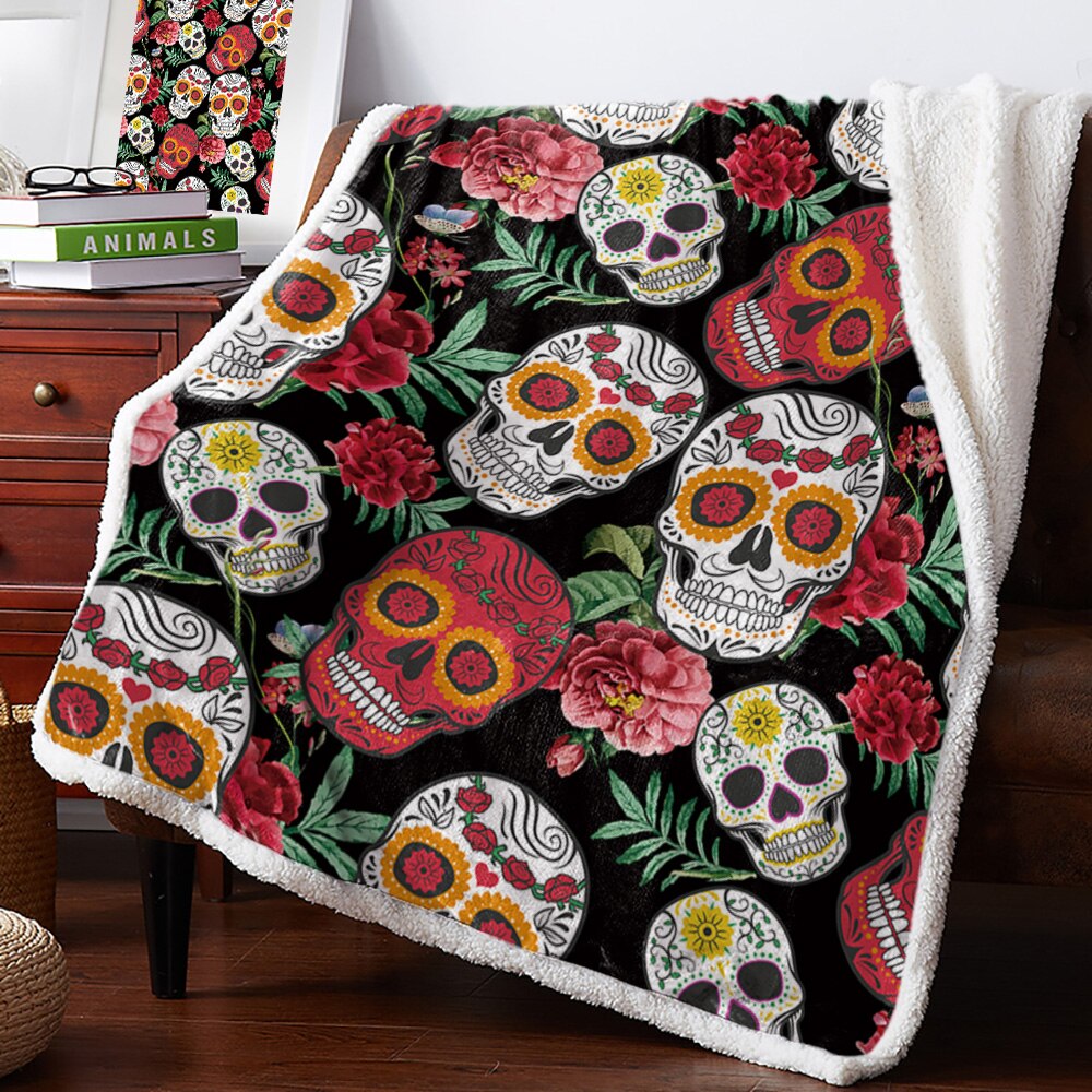 Sword Pirate Skull White Black Blanket Floral Fleece Blanket