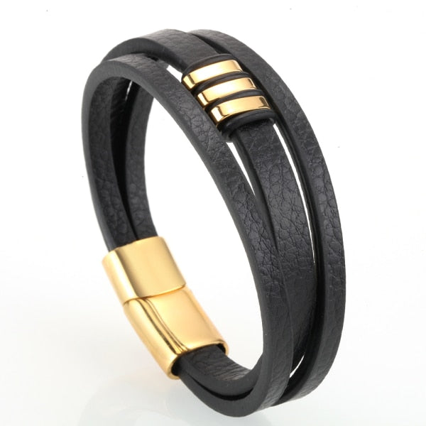 Mcllroy Genuine Leather Bracelet Men Homme Multi-layer Gold/steel/Black