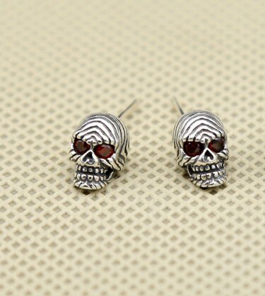 S925 pure silver fashion accessories Personality pop punk drilling skull head