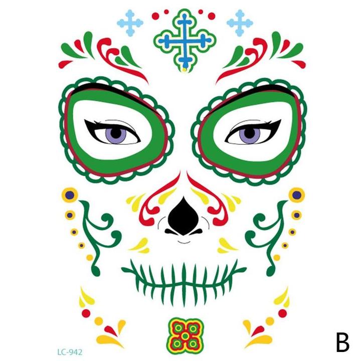 Waterproof Temporary Tattoo Sticker Party Decoration Sugar skull Mask