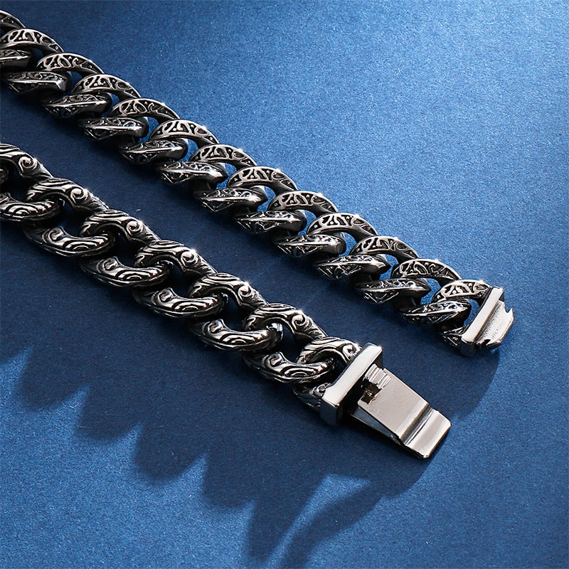 Punk Skull Charm Bracelet Men 21.5cm Stainless Steel