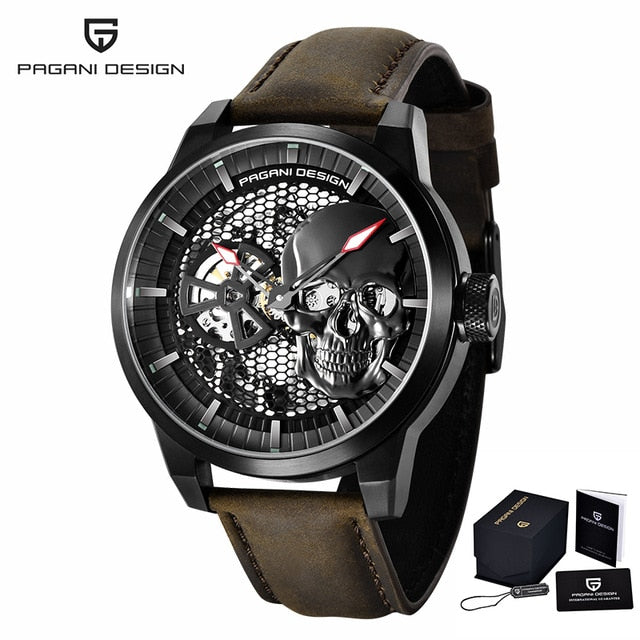 Skeleton Skull Men's Mechanical Watches Top Brand Stainless Steel Waterproof