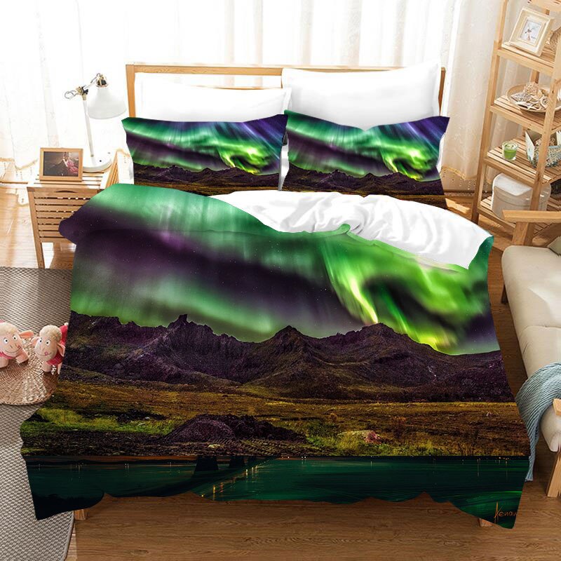 Aurora Three-piece Set 3D Digital Four-piece Set Beddings Quilt Cover