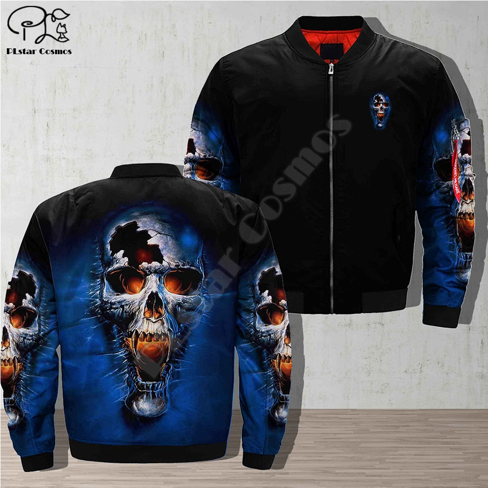 Men 3d Bomber Jackets trippy skull Print winter autumn zipper Flight Jacket casual unisex halloween Streetwear coat
