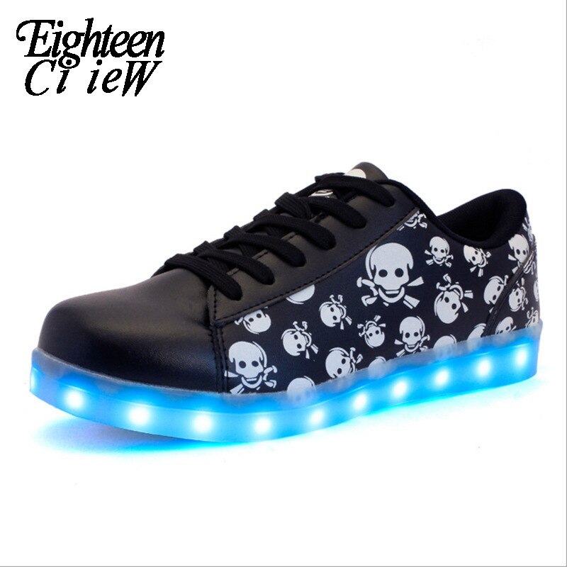 New Children Skull Led Light Shoes Kids Fluorescent Sneakers