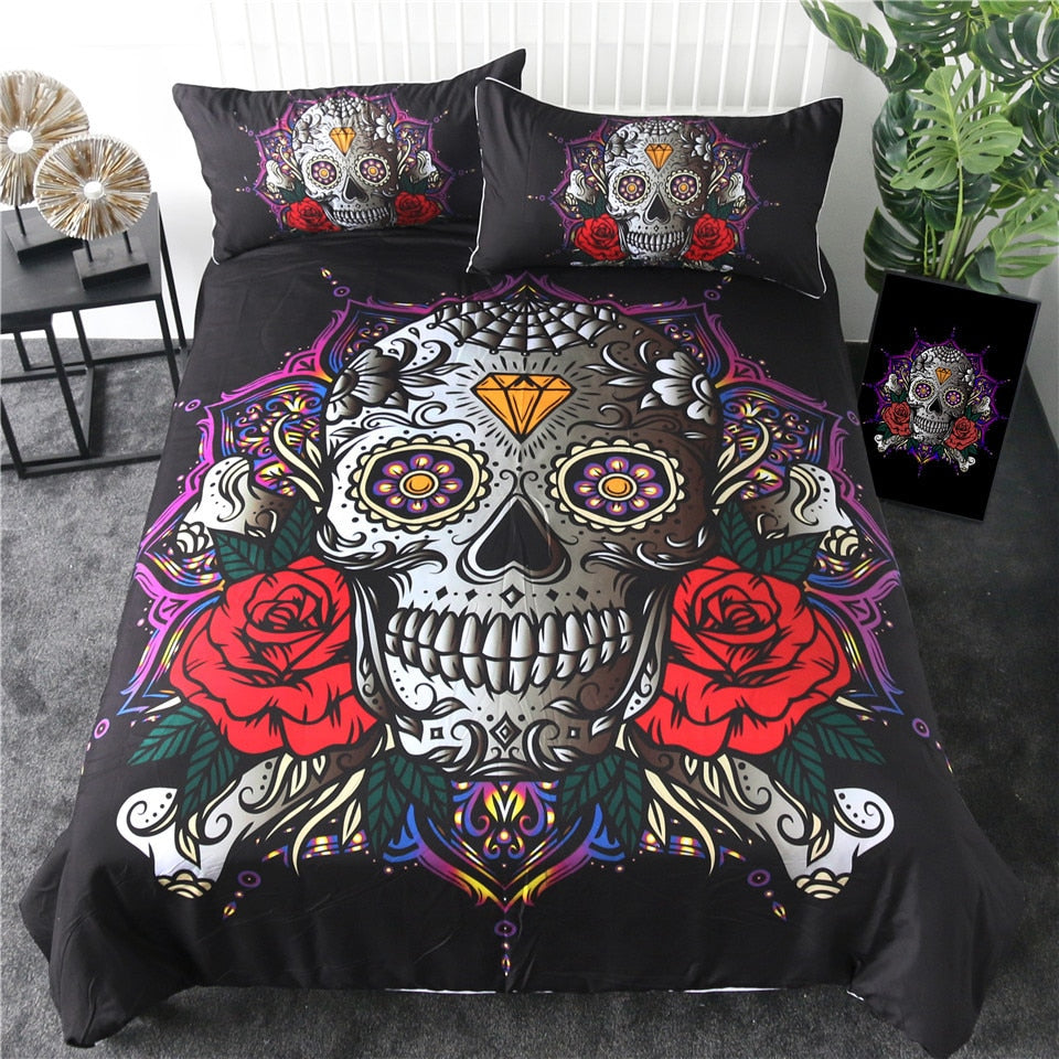 Sugar Skull Bedding Set 3pcs