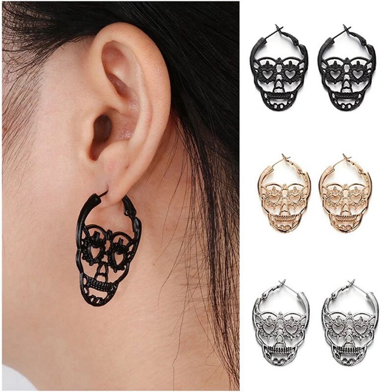 Vintage Punk Gothic Skull Earrings Textured STextured Kull Bones Earrings
