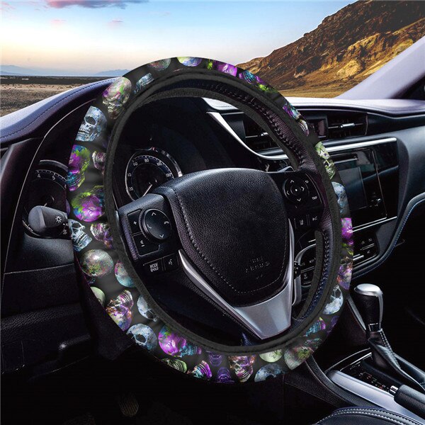 Sugar Skull Printed Full Lined Soft Padding Steering Wheel Cover