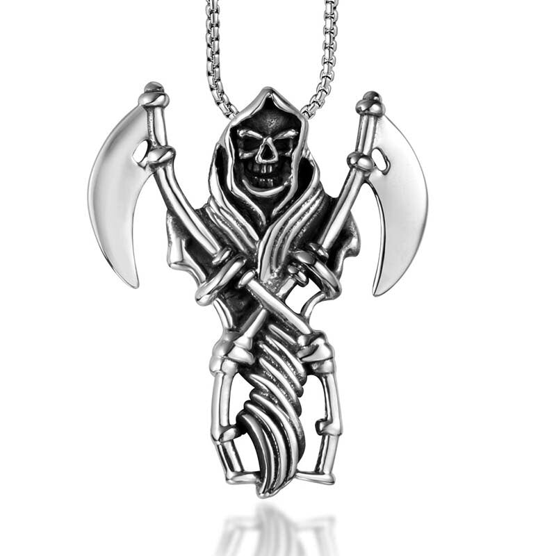 2020 New Punk Men Necklaces Skull Double Axe Pendant