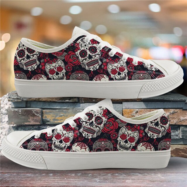 Sugar Skull Pattern Women's Summer Casual Canvas Shoes Ladies