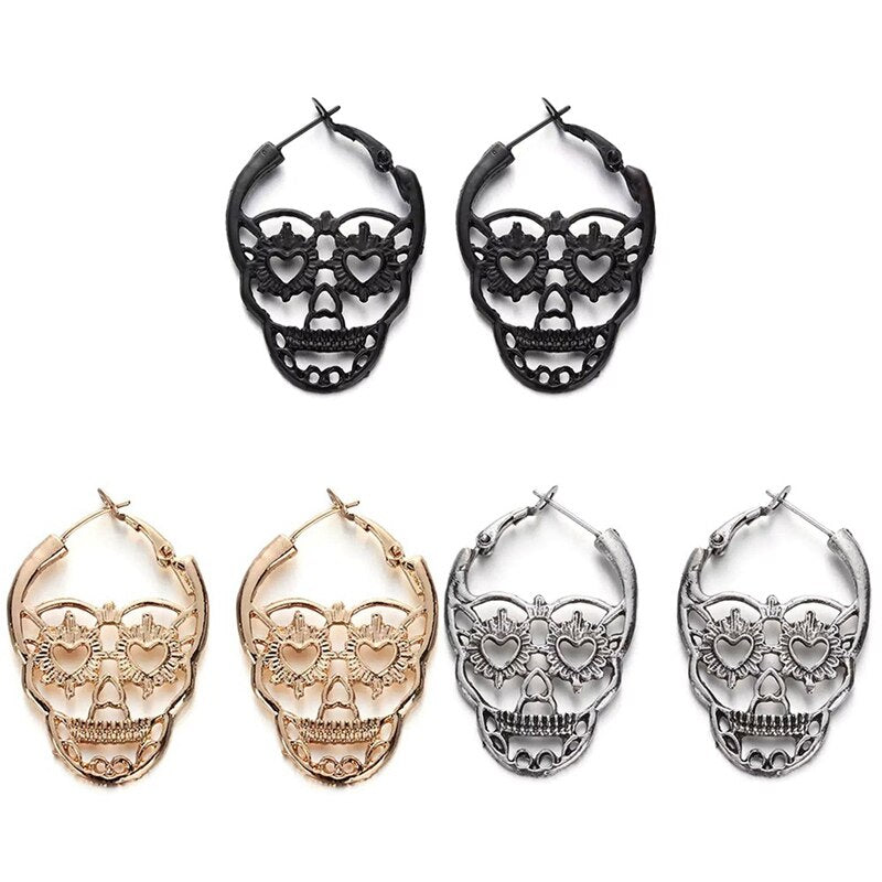 Vintage Punk Gothic Skull Earrings Textured STextured Kull Bones Earrings
