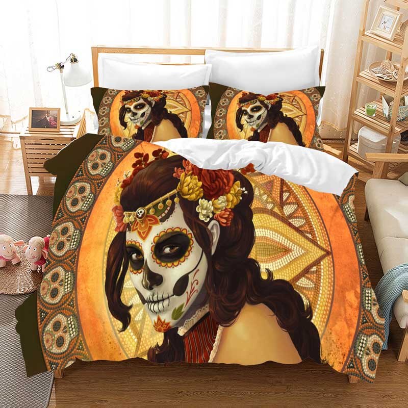 sugar skull Cartoon Bedding Set Duvet Covers Pillowcases beauty skull bed