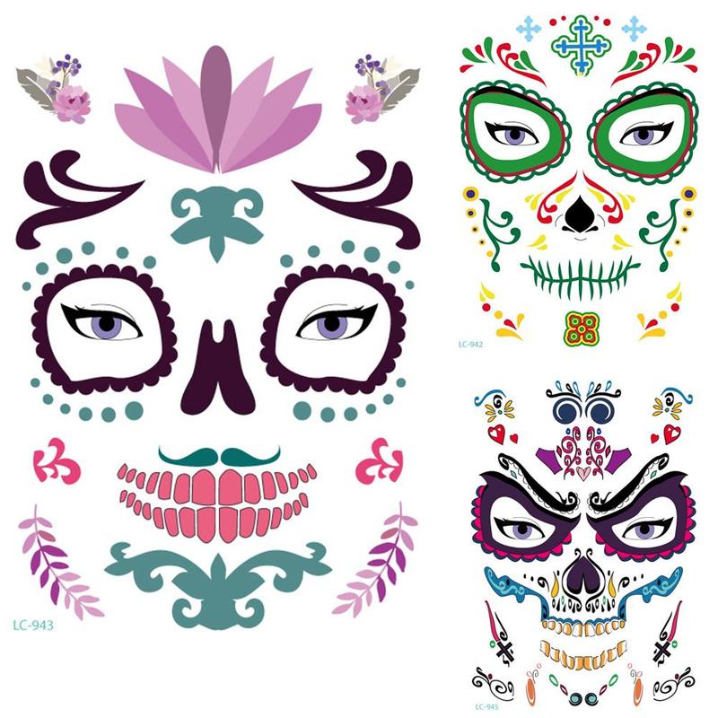 1 PC Halloween Temporary Face Art Tattoo Beauty Skull Tatoo Sugar