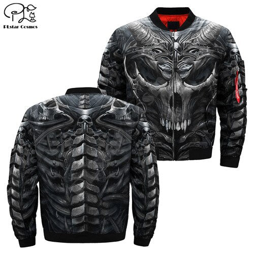 Mens Unisex 3d Bomber Jackets trippy skull head Print zipper Flight Jacket casual unisex