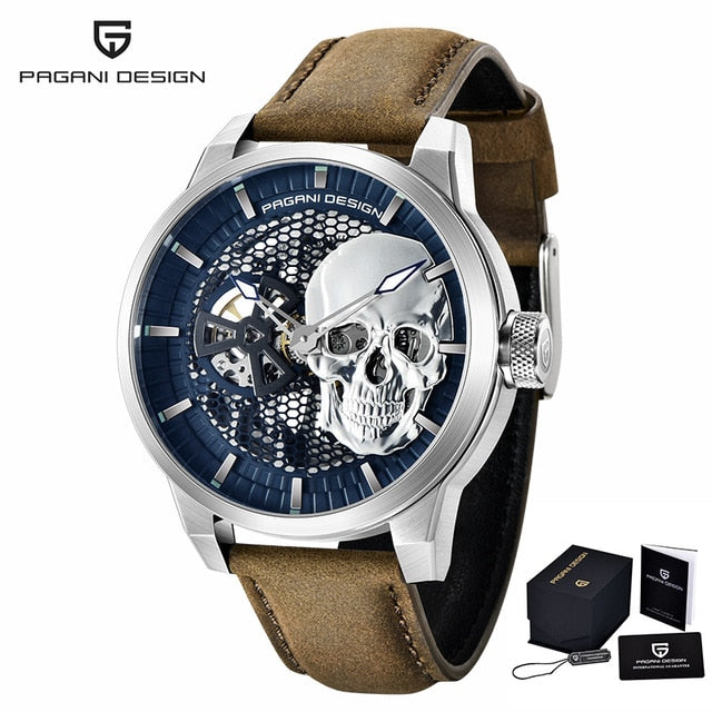 Skeleton Skull Men's Mechanical Watches Top Brand Stainless Steel Waterproof