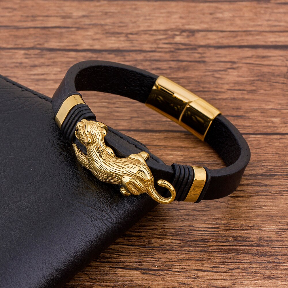 Handmade Braided Chain Leather Man Bracelets Leopard Anymal
