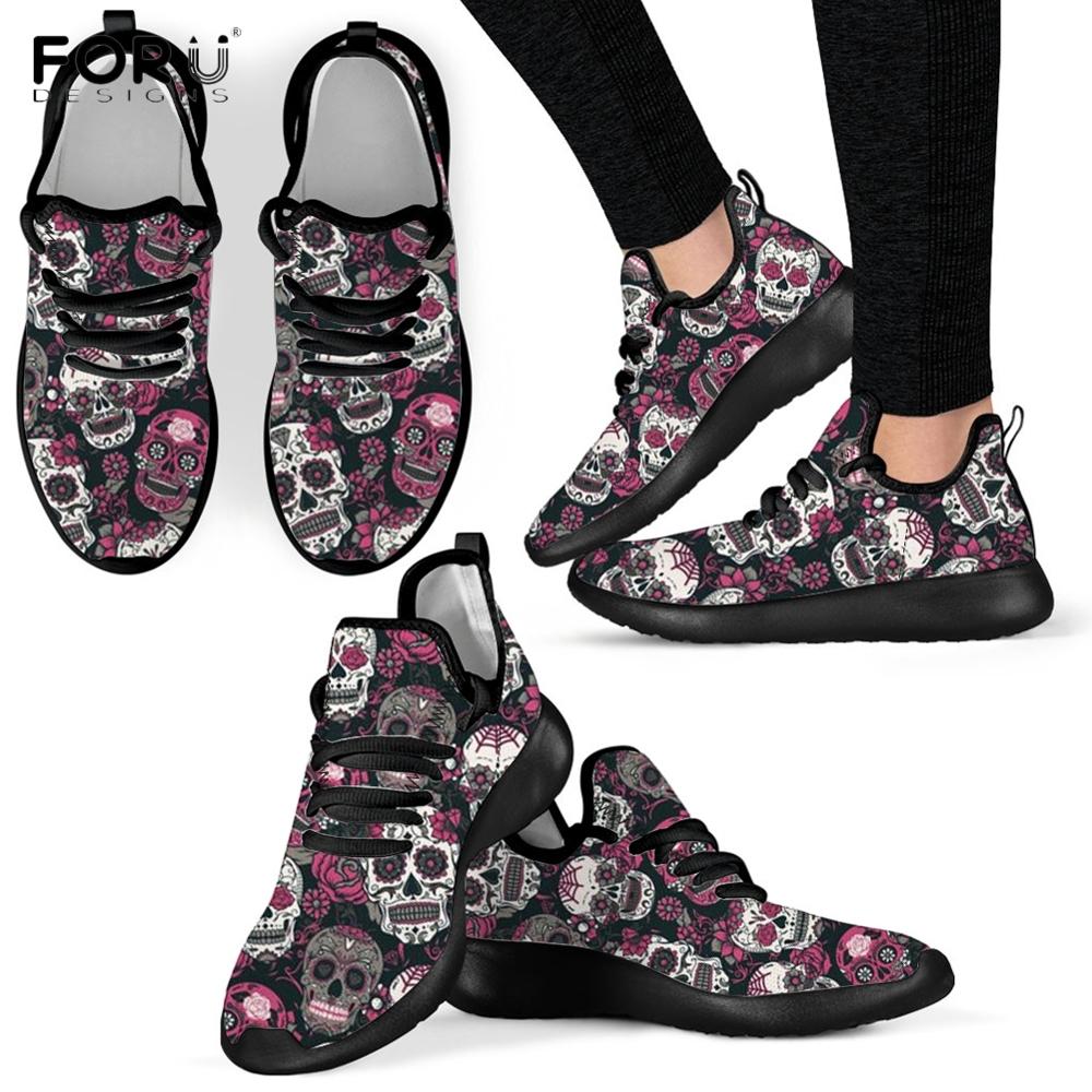 Vintage Classic Sugar Skull Pattern Shoes Woman