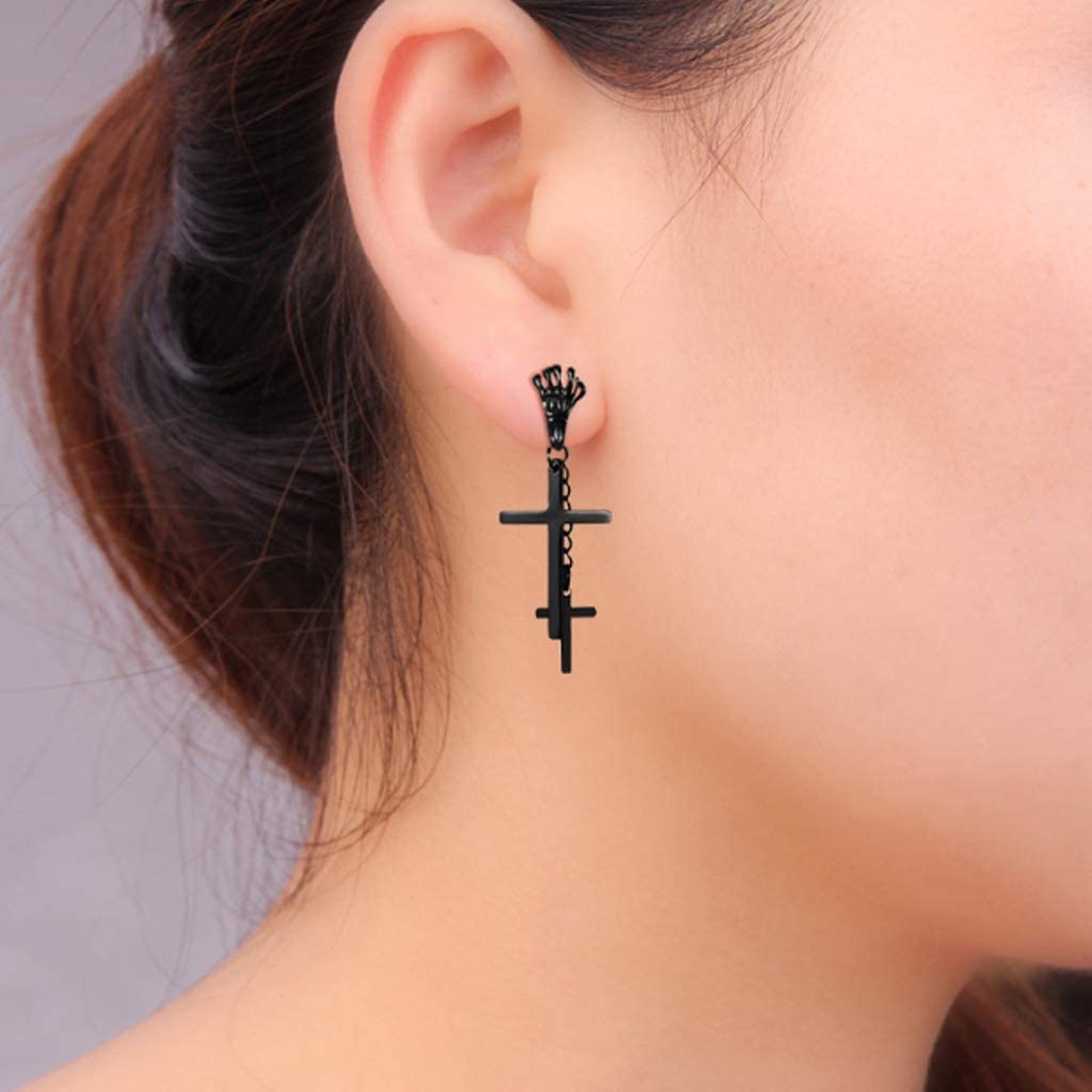 2pcs Unisex Mens Stainless Steel Double Cross Pendants Dangling