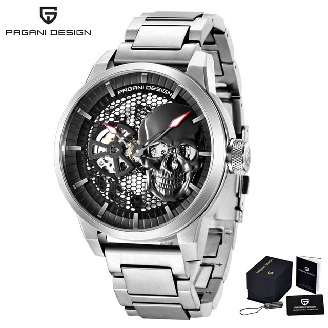 Skeleton Skull Men's Mechanical Watches Top Brand Stainless Steel Waterproof