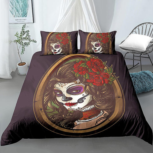 Sugar Skull Girl Bedding Set Duvet Cover Pillowcase Set Skull Comforter Cover