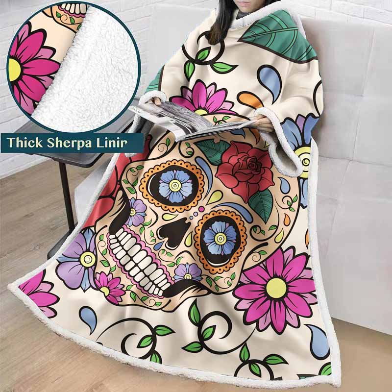 3D Printed Black And White Sugar Skull Throw Blanket Winter Thick