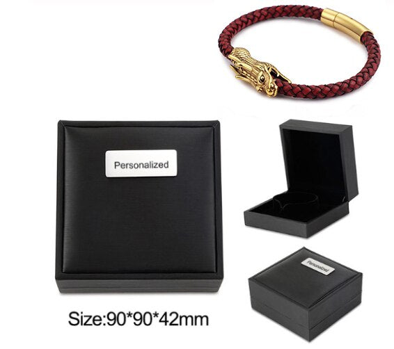 Dragon Charm Bracelets For Men 22cm Gold Stainless Steel + Red Leather Rope