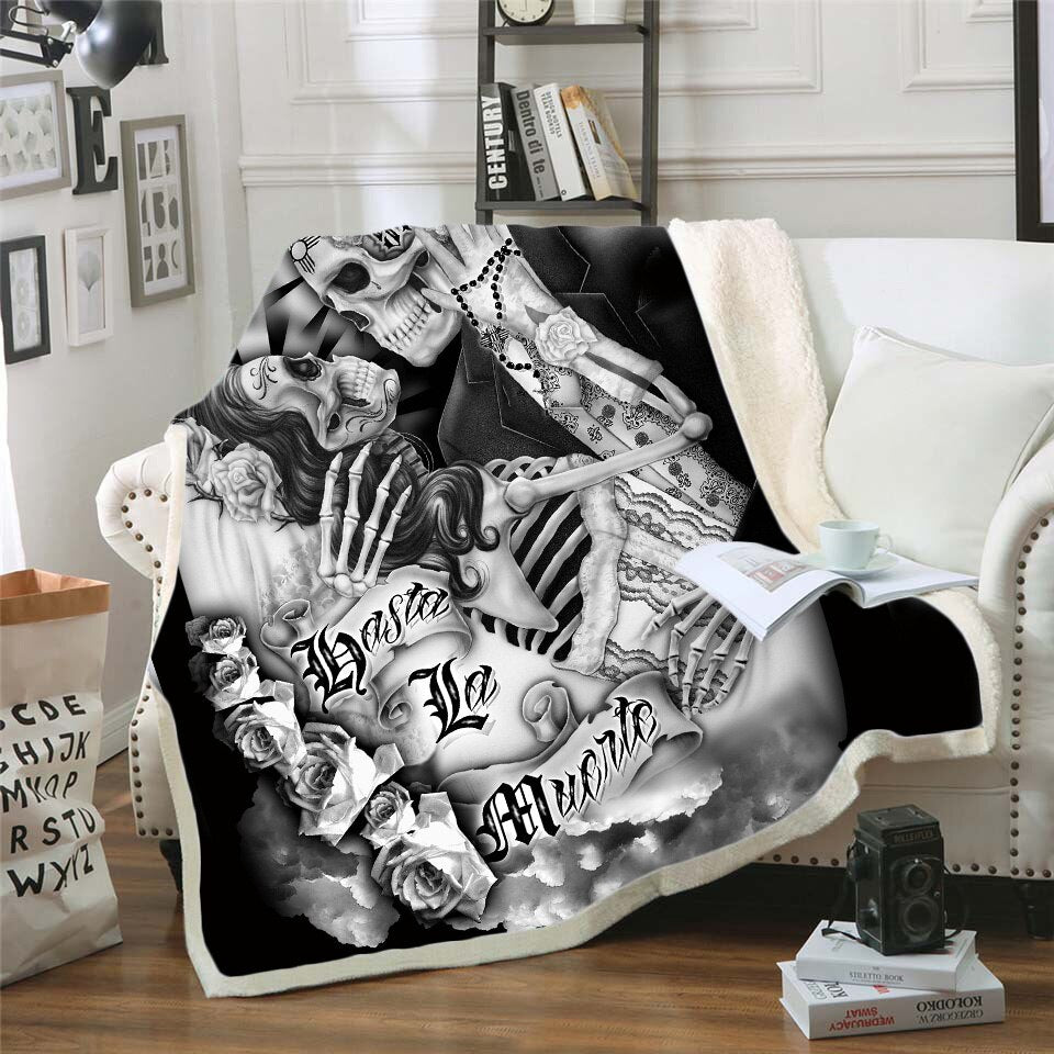 Skull Gothic Fleece Blanket for Beds Thick Quilt Fashion Bedspread Sherpa Throw Blanket