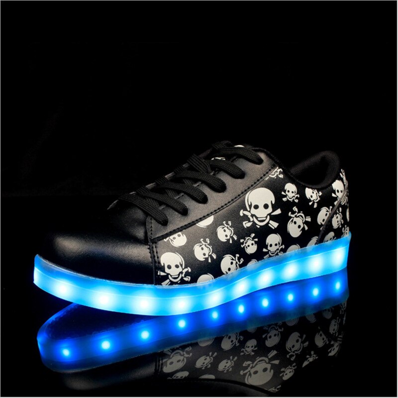 New Children Skull Led Light Shoes Kids Fluorescent Sneakers