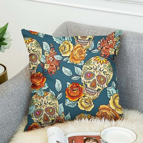 3D Printed Sugar Skull Cover Polyester Cushion Cover Home Bedroom Hotel Car Decoration