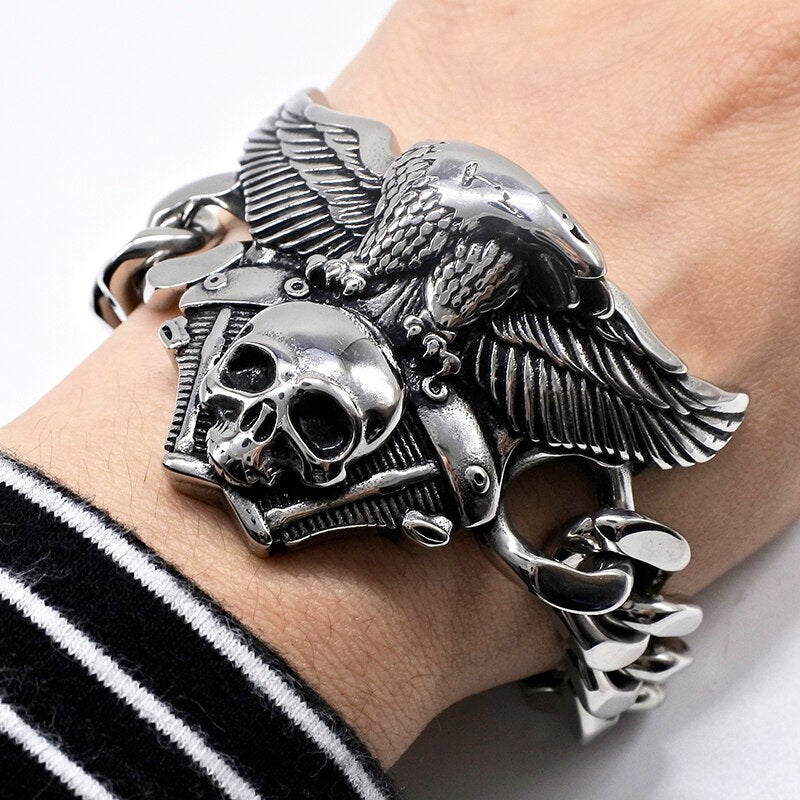 Eagle Skull Head Bracelets For Men Stainless Steel Charm Link Chain
