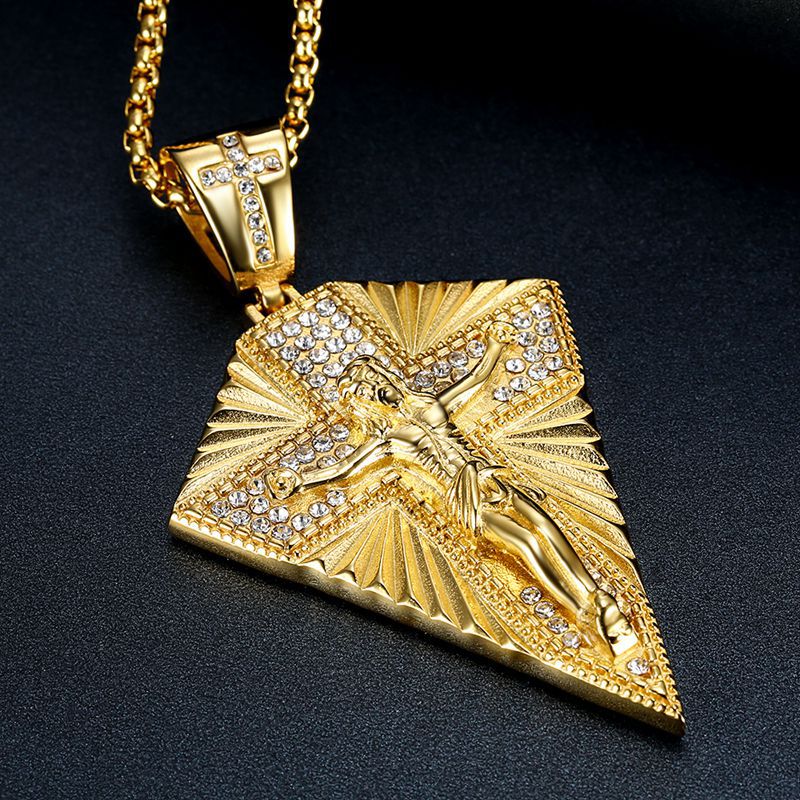 Men's Necklace Big Jesus Cross Pendant & Chain Mens Gold