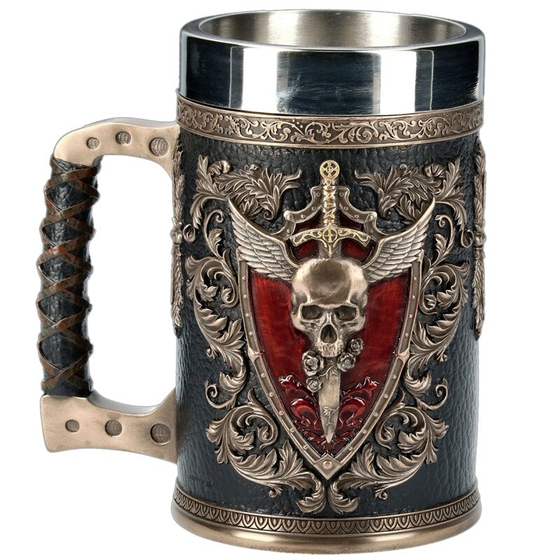 3D Beer Mugs Stein Tankard Double Headed Eagle Winged Sword And Shield Skull