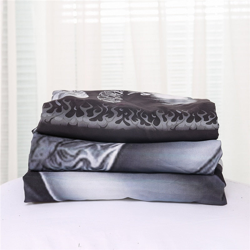 3D Skull Beauty Kiss Rose Bedding Set Gothic Polyester Duvet Cover Set