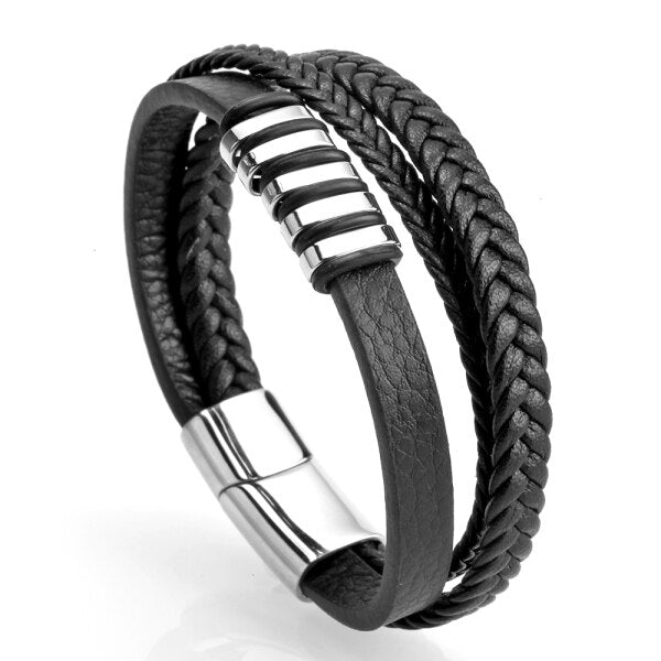Mcllroy Genuine Leather Bracelet Men Homme Multi-layer Gold/steel/Black