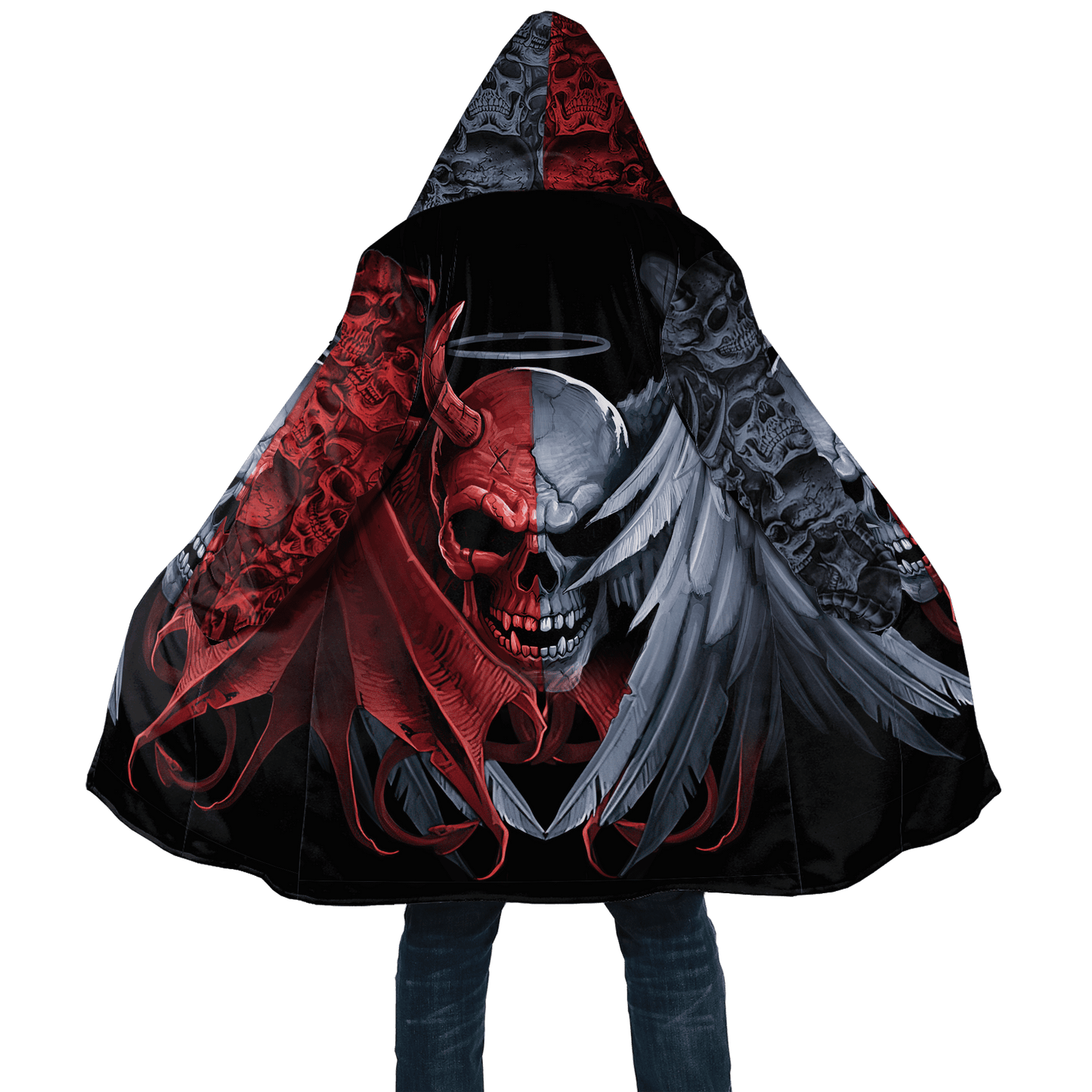 Winter Mens Cloak Fire Reaper Skull Tattoo 3D full Printing Fleece Hooded cloak Coat Unisex Casual Thick Warm Cape coat