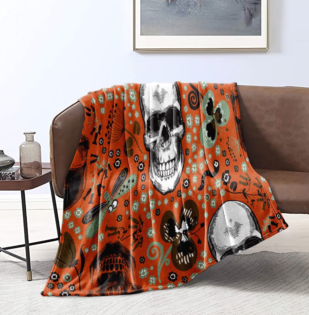 Skull Blanket Floral Skull Throw Blanket Black White Background Sherpa Flannel Blanket