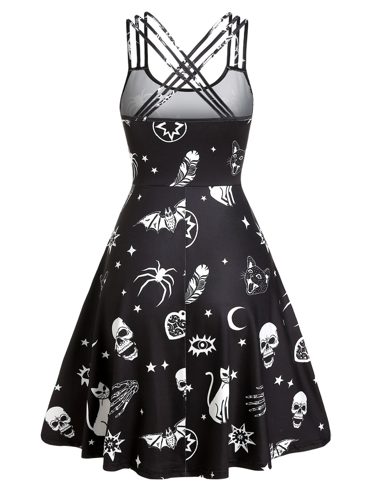 Plus Size Women Black Mini Dress Gothic Skull