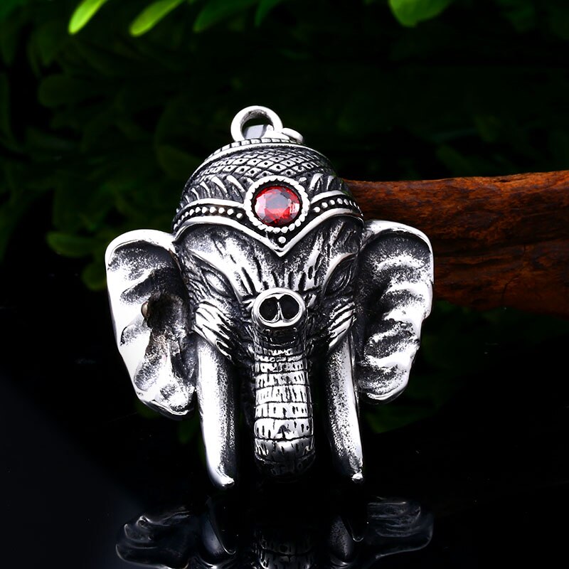 Animal Amulet Red Stone Classic Elephant Men's Pendant Necklace