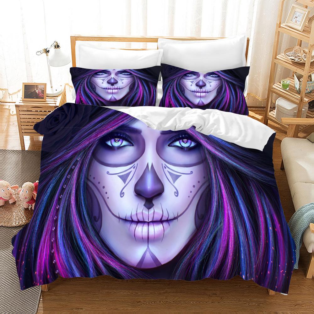 sugar skull Cartoon Bedding Set Duvet Covers Pillowcases beauty skull bed