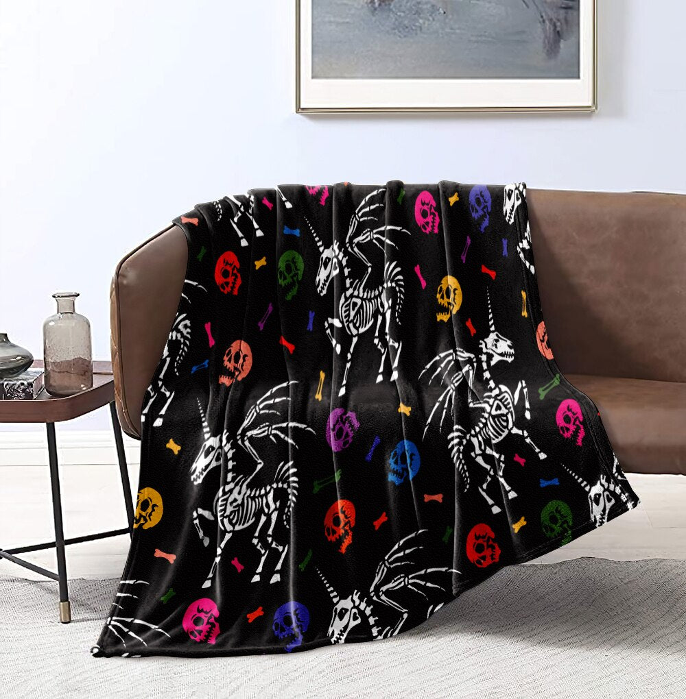 Skull Blanket Floral Skull Throw Blanket Black White Background Sherpa Flannel Blanket