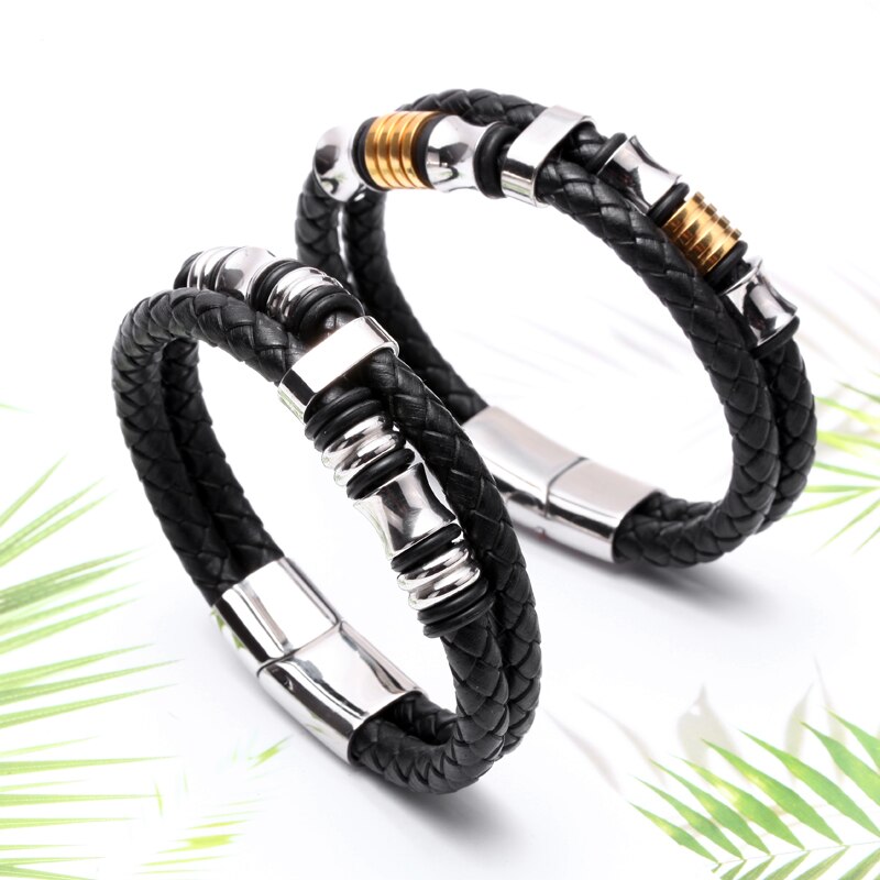 Mcllroy Genuine Leather Bracelet Men Homme Multi-layer Gold/steel/Black