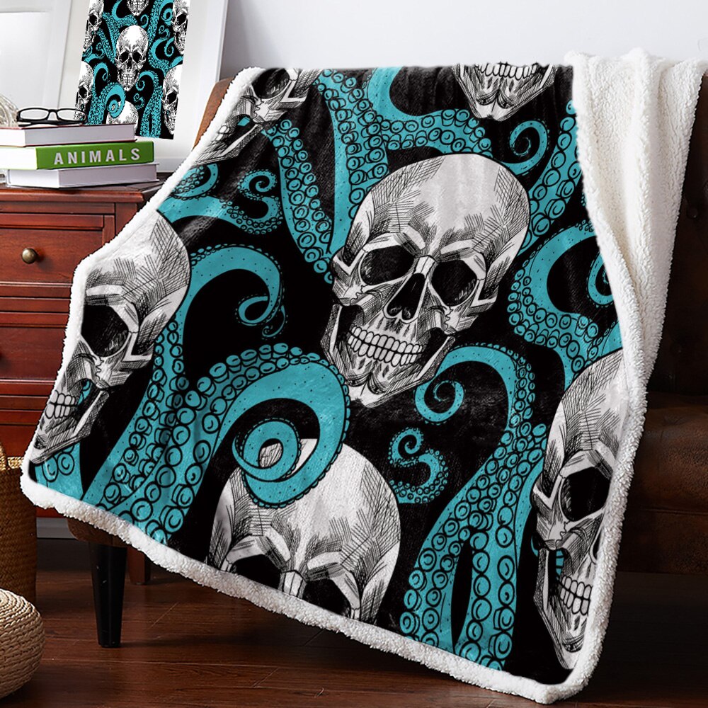 Sword Pirate Skull White Black Blanket Floral Fleece Blanket