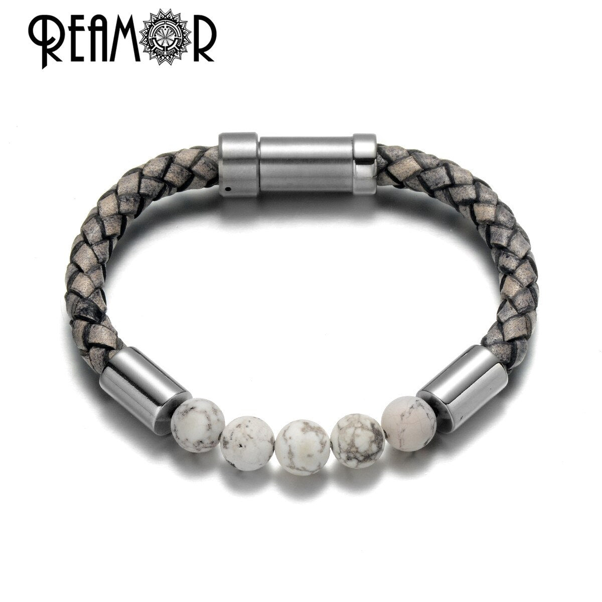 2019 Men Black Braided Leather Bracelets Natural Stone Bracelet
