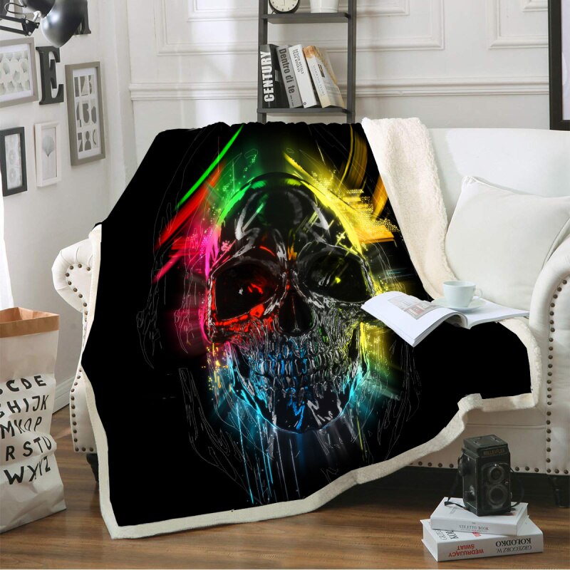 Double layer sugar skull blanket throw for sofa faux fur throw blanket