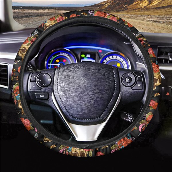 Sugar Skull Printed Full Lined Soft Padding Steering Wheel Cover