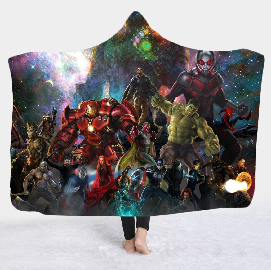 movie Avenger 3D Print Plush Throw hooded Blanket Sherpa Fleece Bedspread Blanket