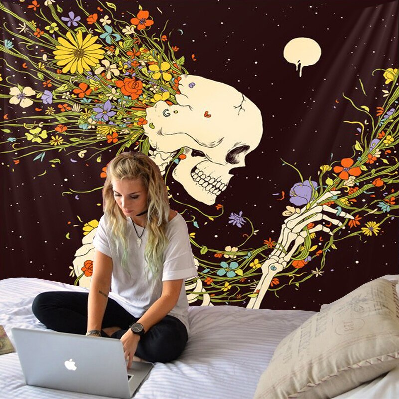 Tarot skull flower Pattern Blanket Indian Mandala Tapestry Wall Hanging