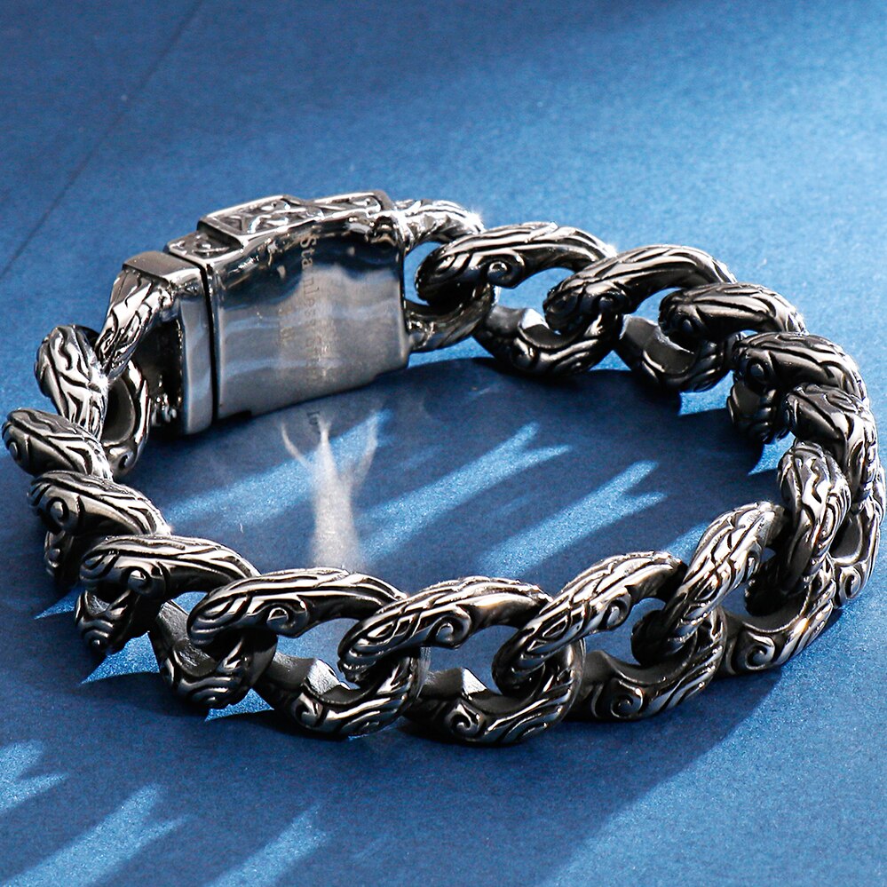 Gothic Mens Skull Bracelet For Men Stainless Steel Biker Viking Charm Bracelets
