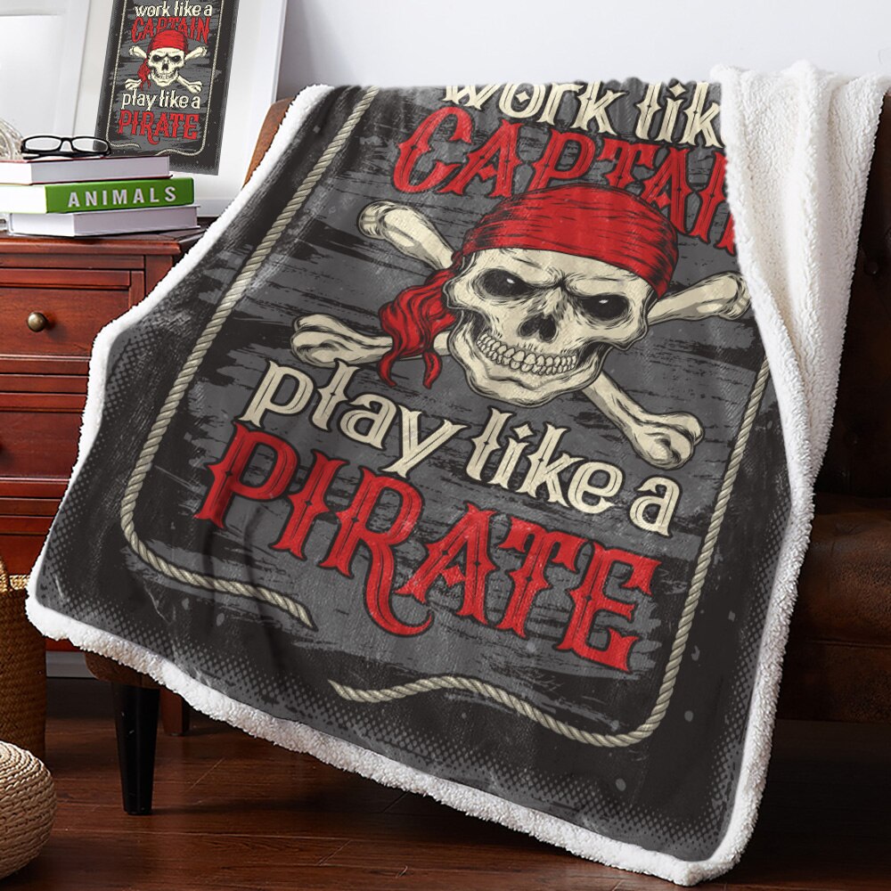 Sword Pirate Skull White Black Blanket Floral Fleece Blanket